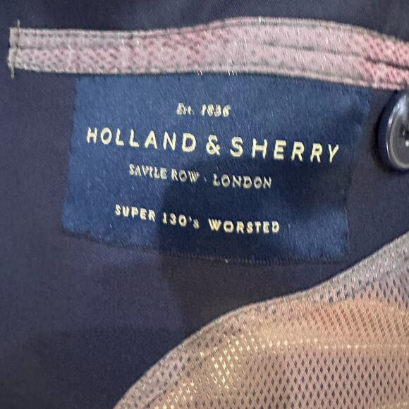 Holland & Sherry Bespoke Navy Super 130s Wool Blazer 38R Double Vents - Picture 9 of 10